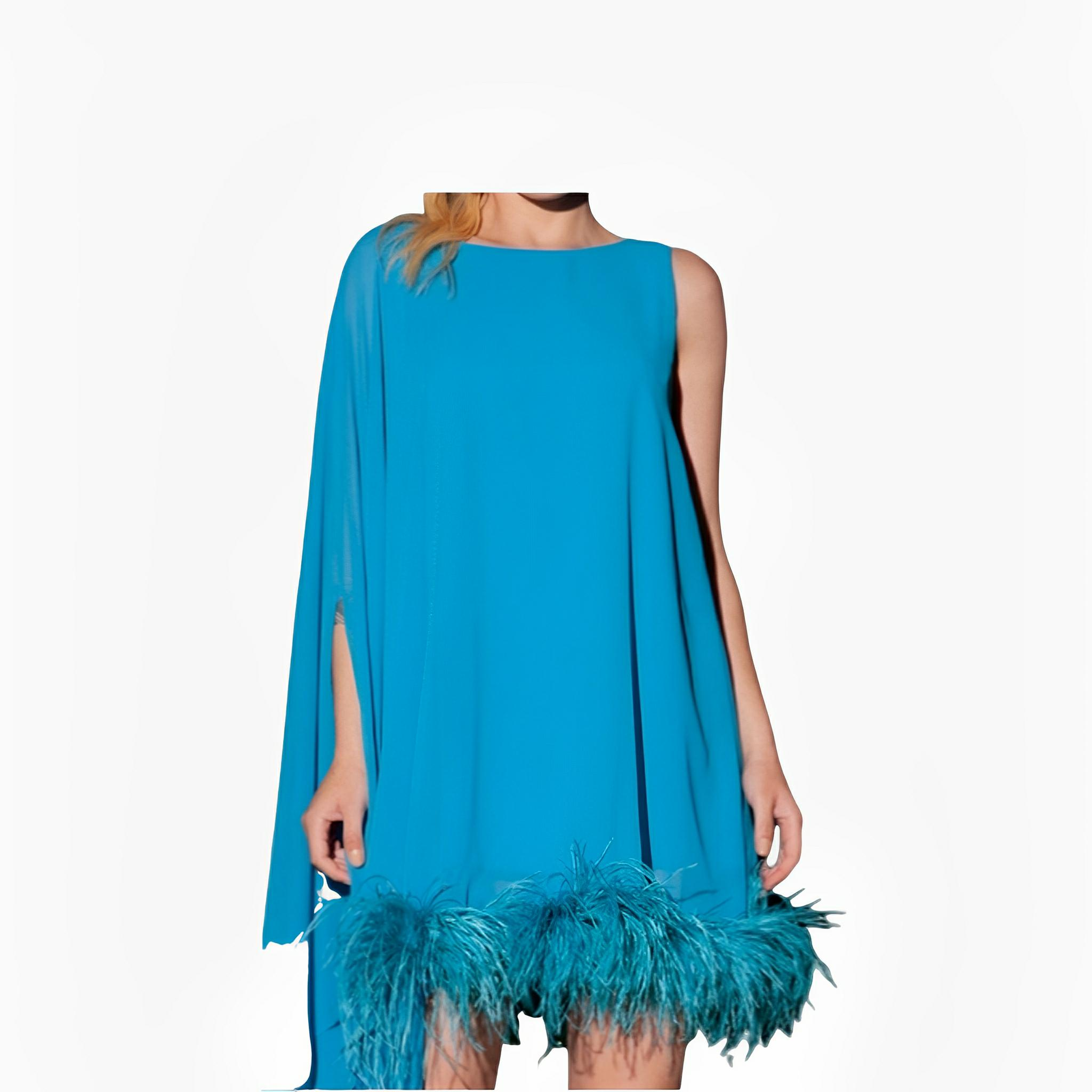 Turquoise Feather One-Shoulder Dress by Ton Âge