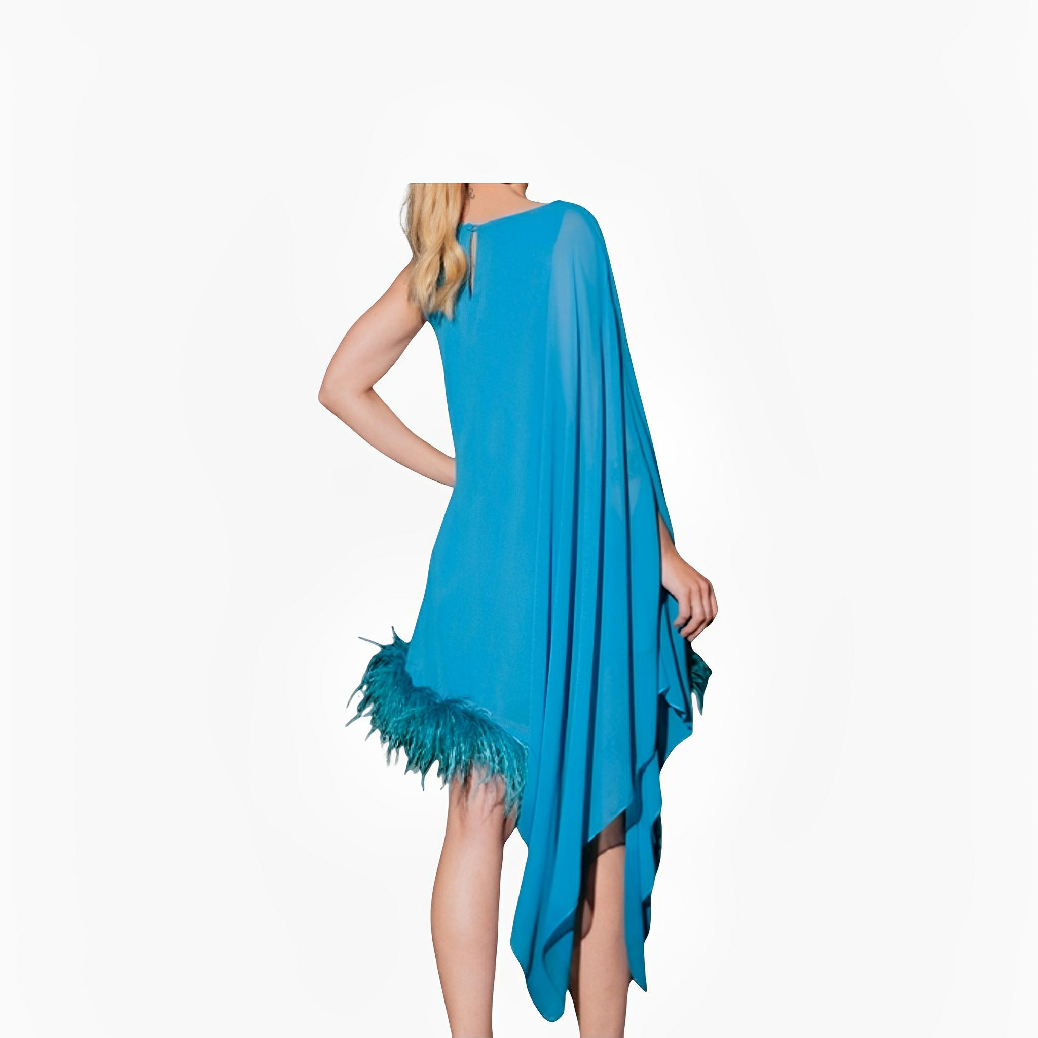 Turquoise Feather One-Shoulder Dress by Ton Âge