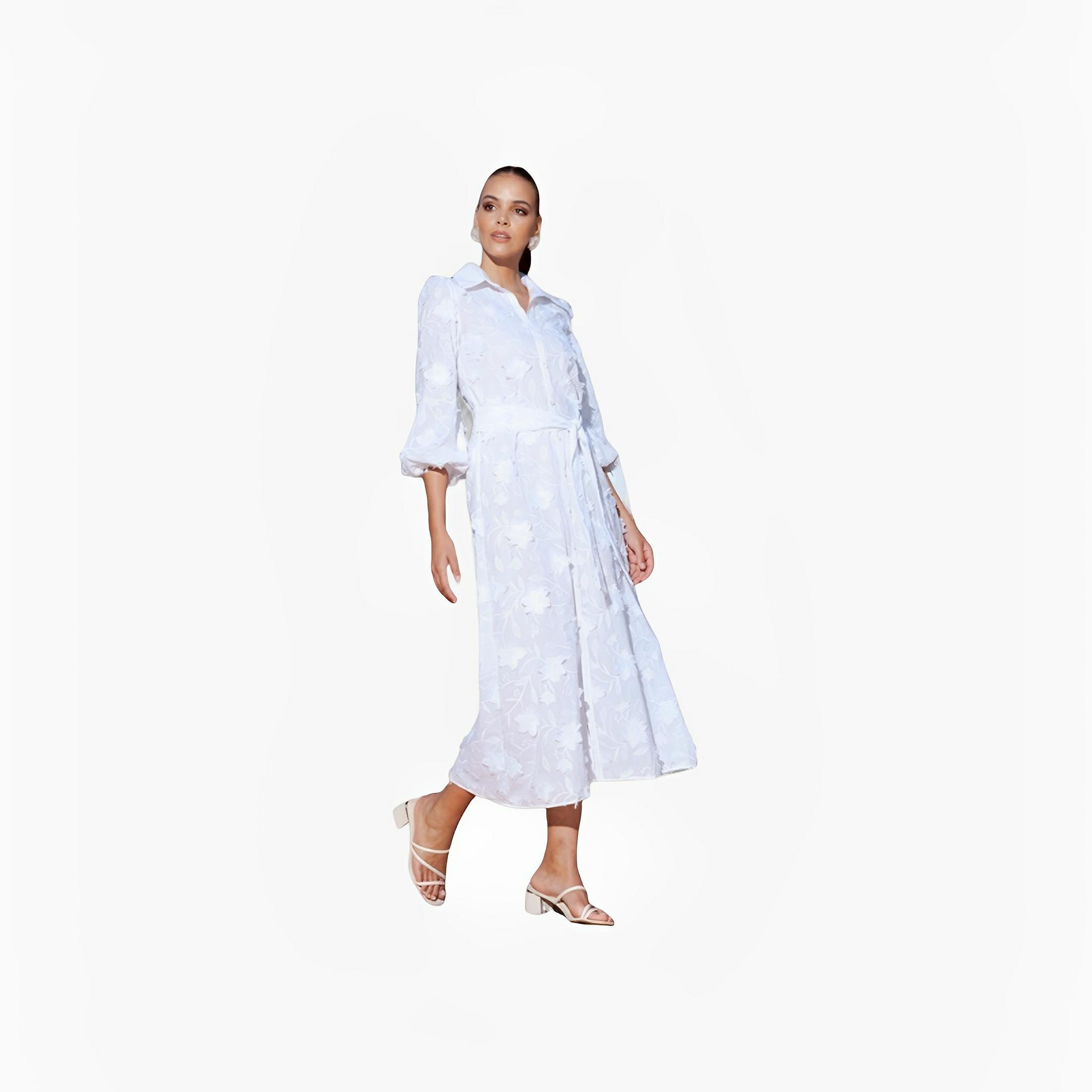 White Floral Embroidered Shirt Dress by Ton Âge
