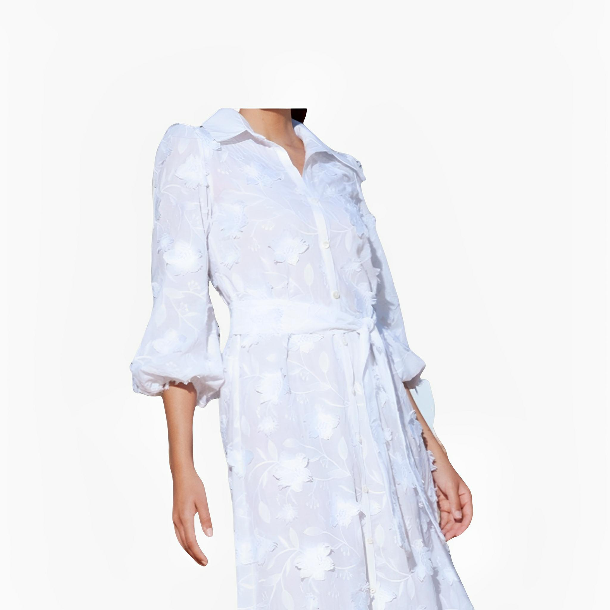 White Floral Embroidered Shirt Dress by Ton Âge