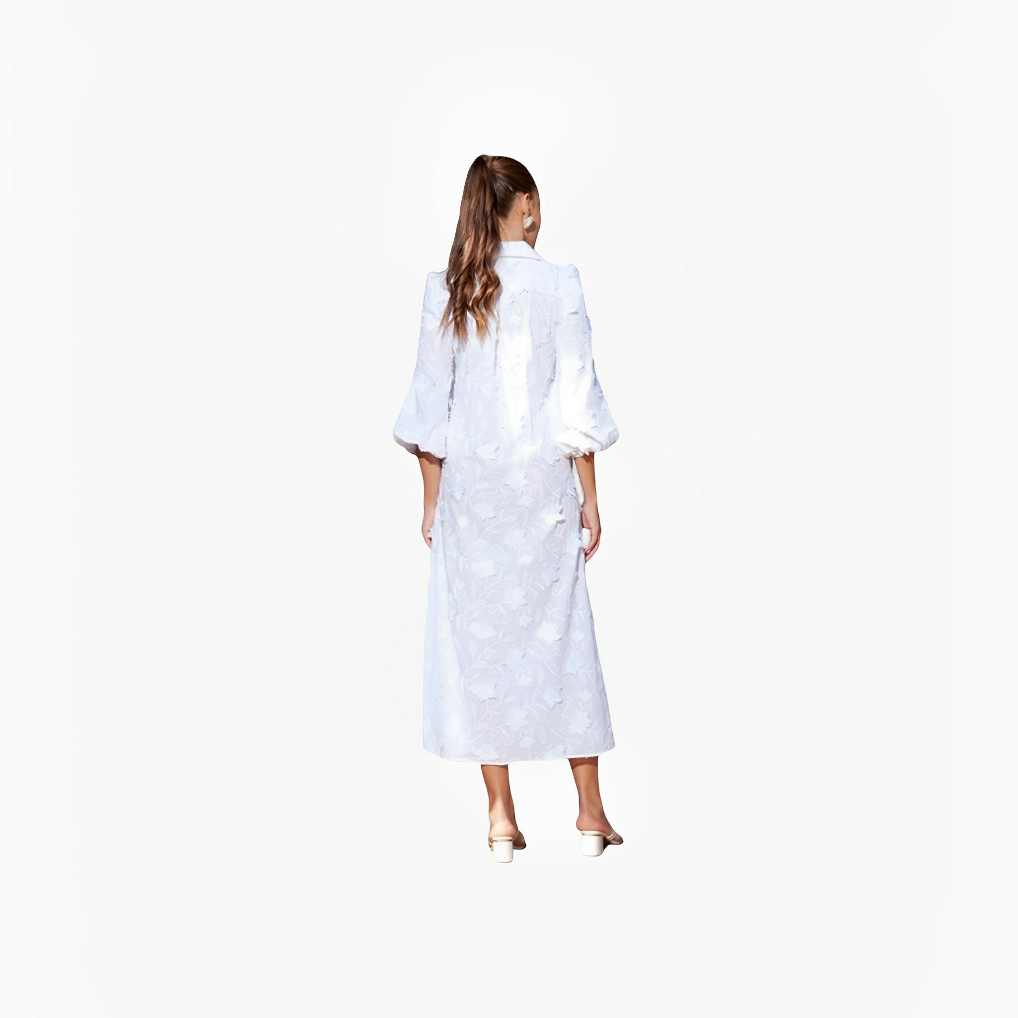 White Floral Embroidered Shirt Dress by Ton Âge