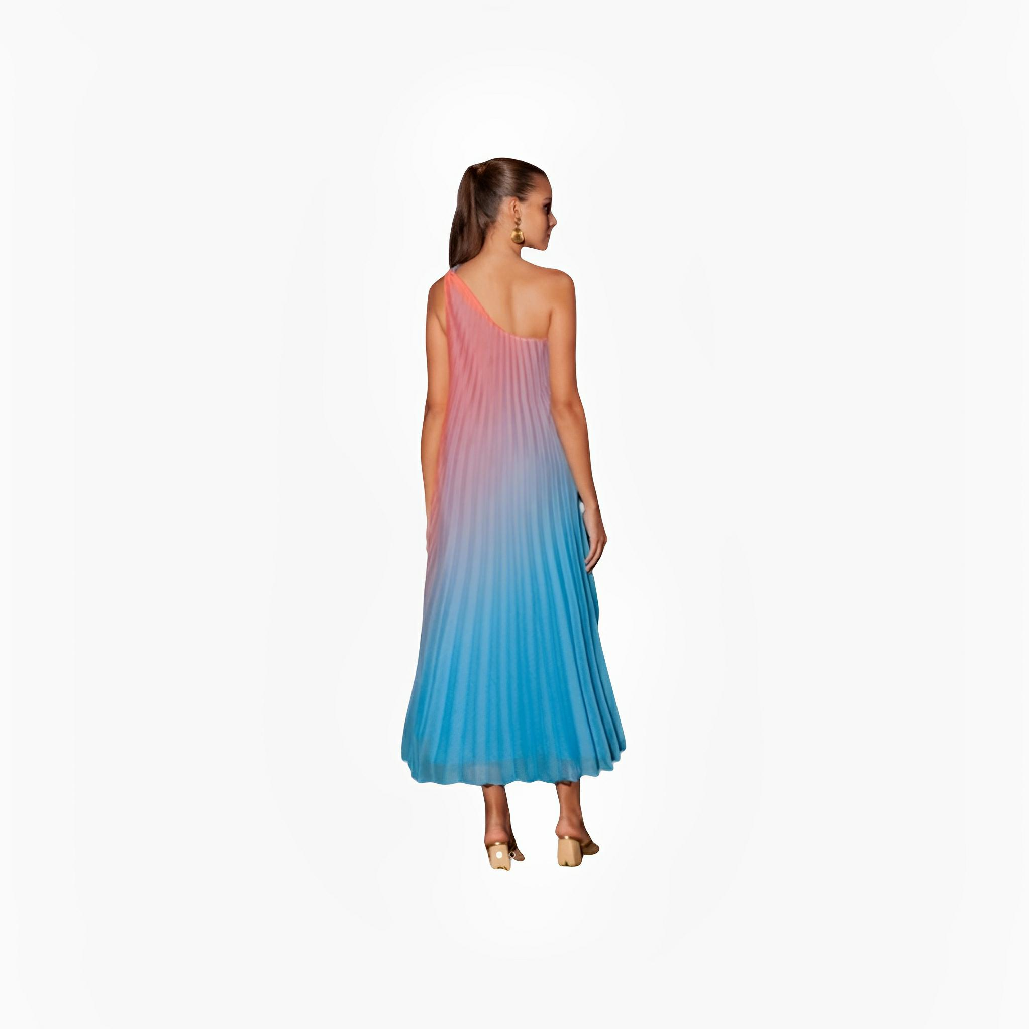 Blue & Pink Gradient Pleated Dress by Ton Âge