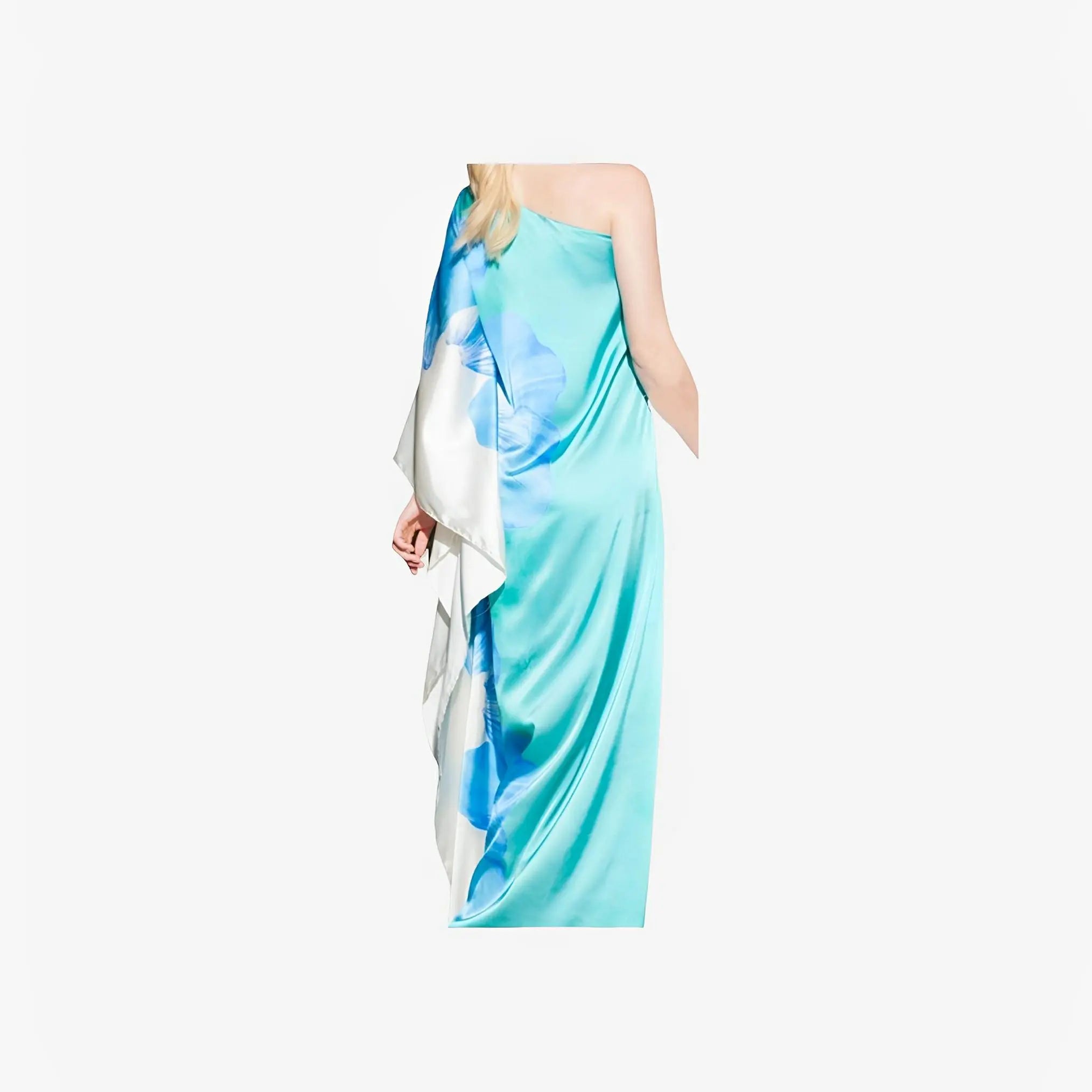 Blue Floral Gloss Silk One-Shoulder Dress by Ton Âge