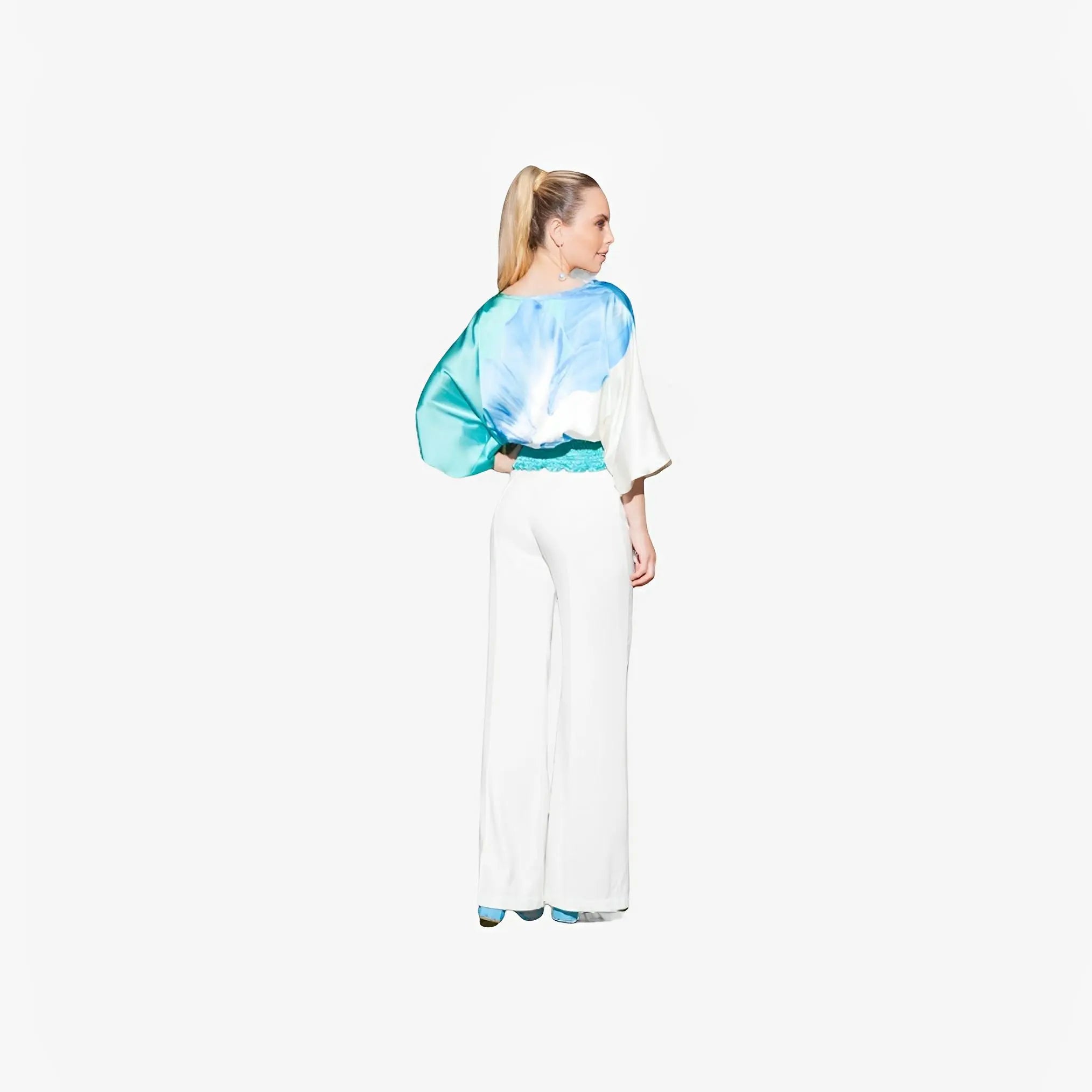 Blue Floral Gloss Silk Blouse by Ton Âge