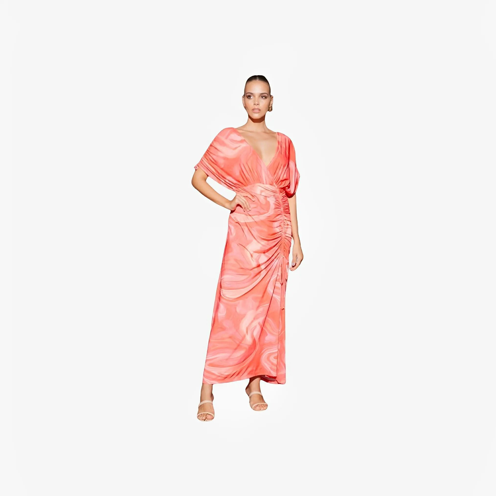 Coral Print V-Neck Dress by Ton Âge