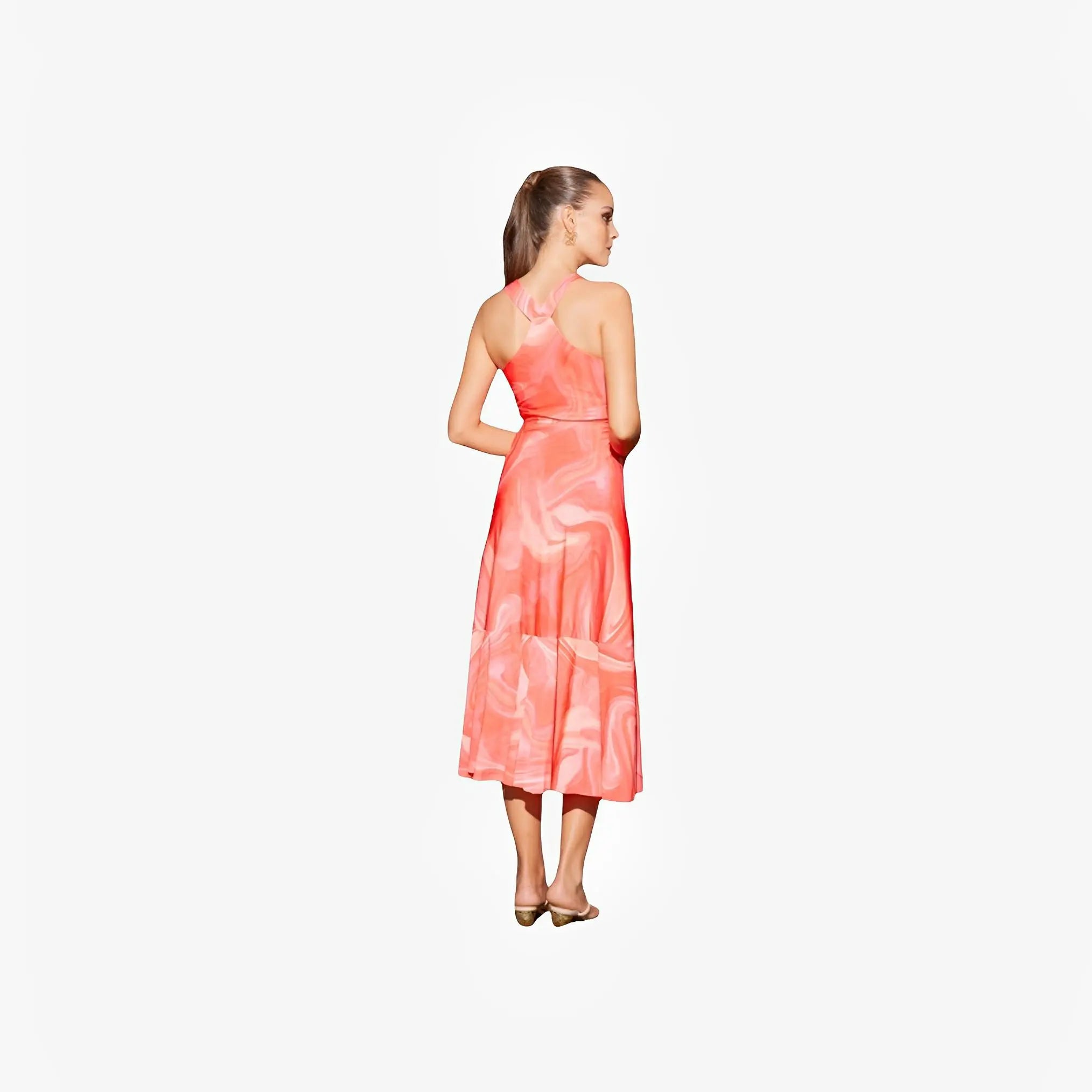Coral Print Racerback Midi Dress by Ton Âge