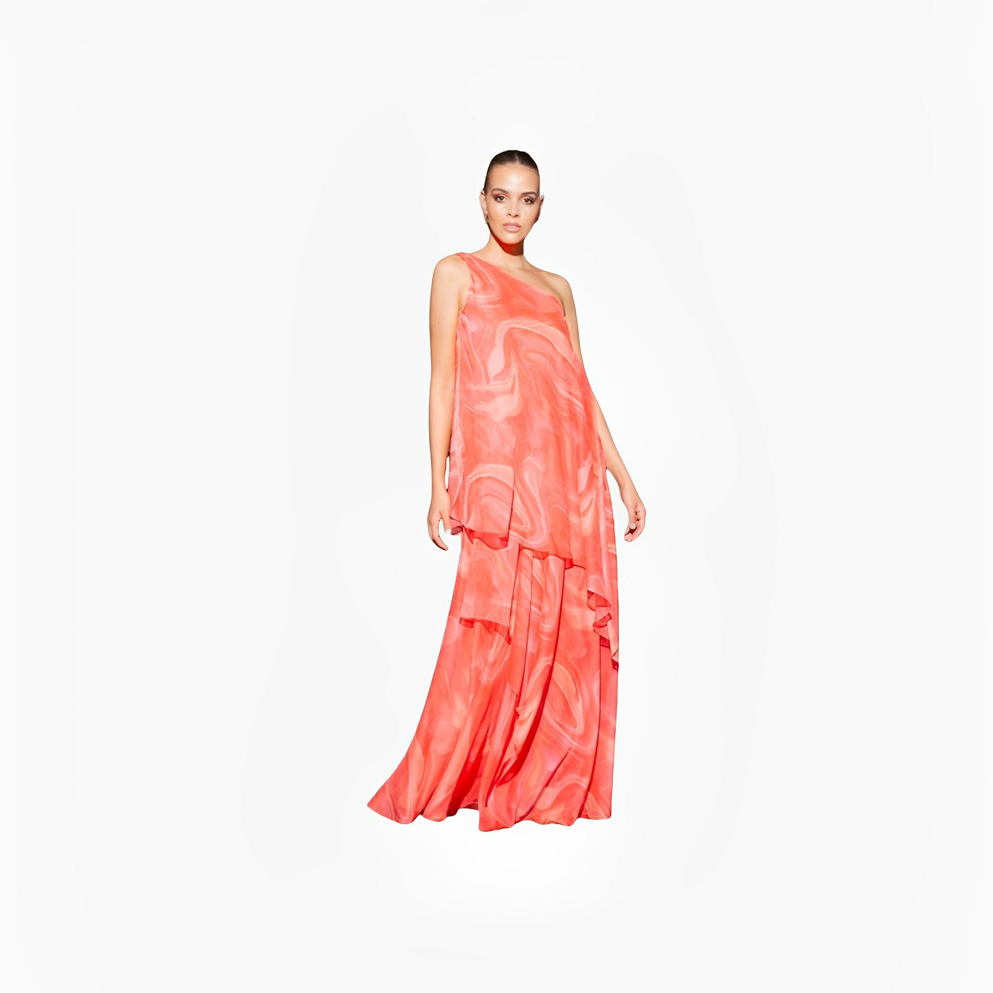Coral Print One-Shoulder Maxi Dress by Ton Âge