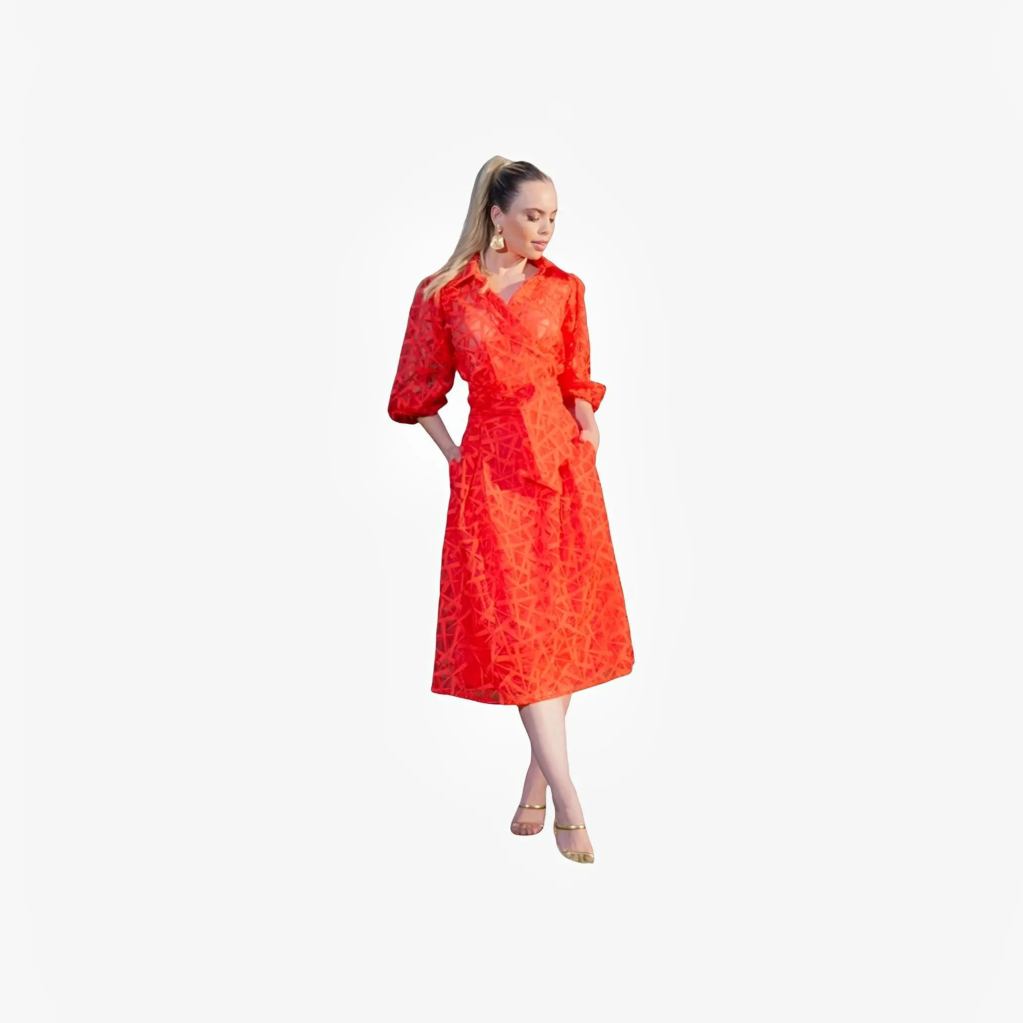 Orange Organza Geometric Midi Skirt by Ton Âge