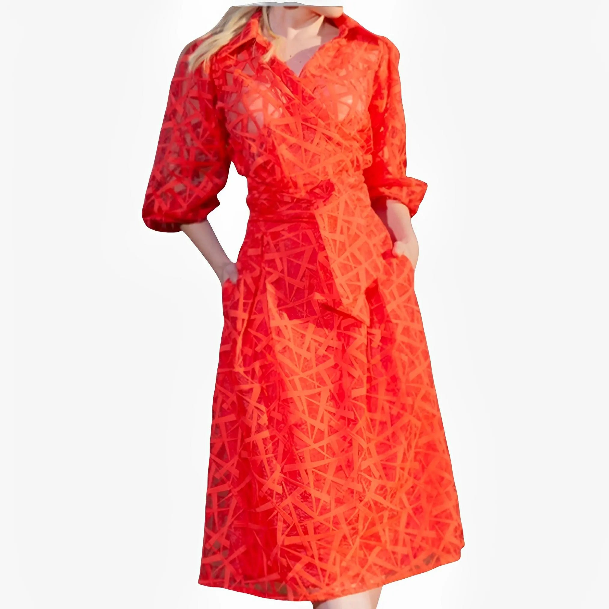 Orange Organza Geometric Embroidered Blouse by Ton Âge
