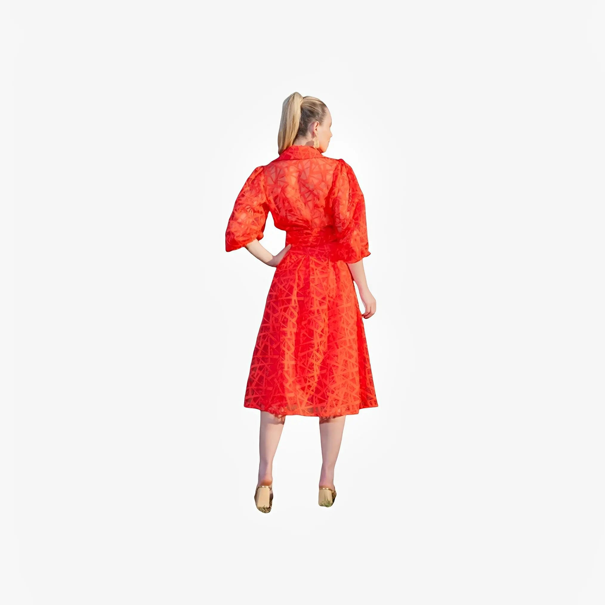 Orange Organza Geometric Embroidered Blouse by Ton Âge