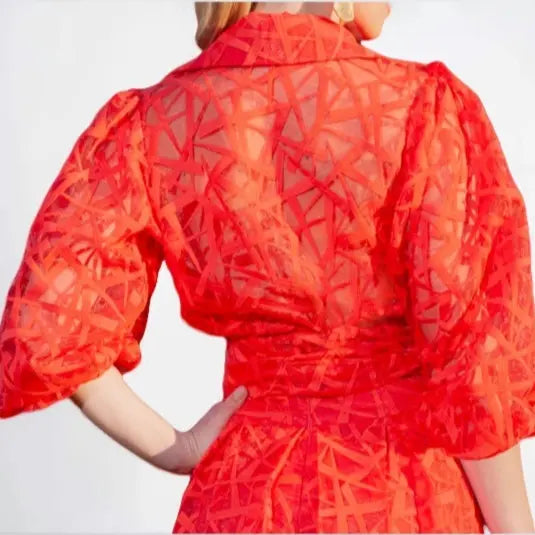Orange Organza Geometric Embroidered Blouse by Ton Âge