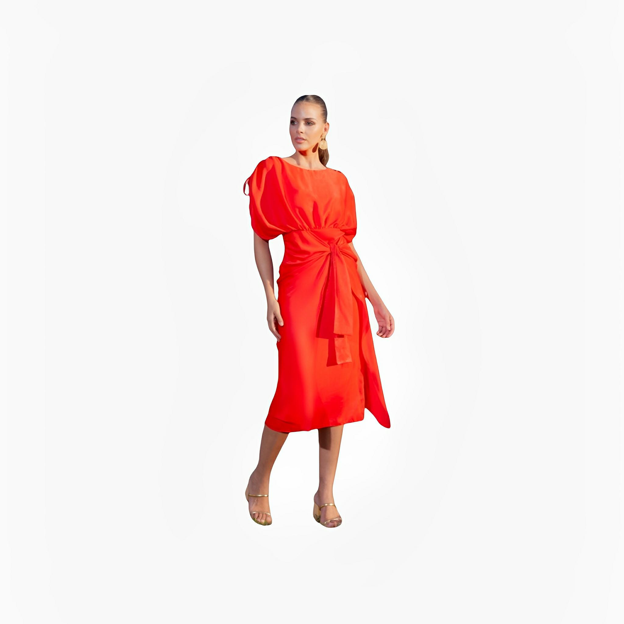 Red Draped Midi Dress by Ton Âge