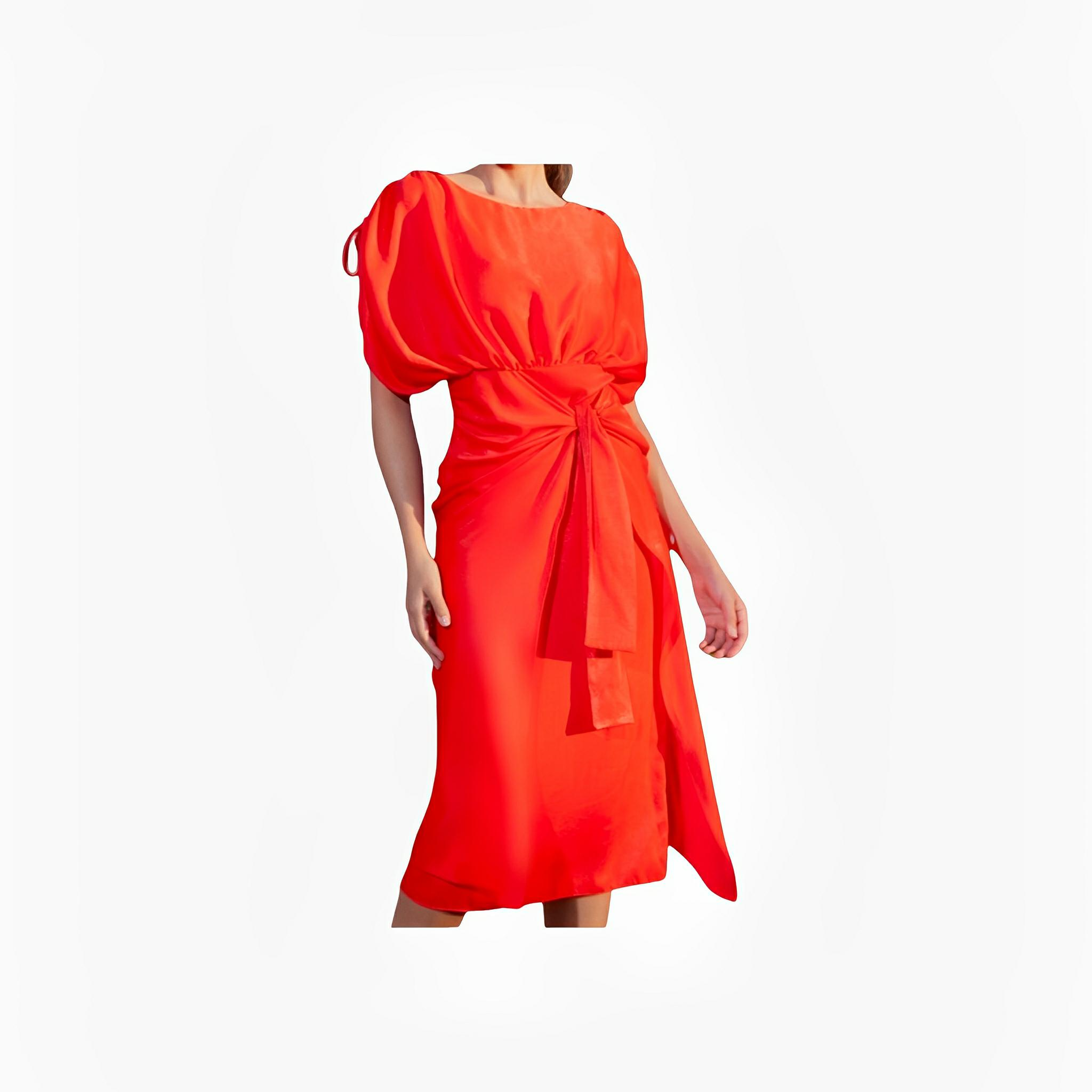 Red Draped Midi Dress by Ton Âge
