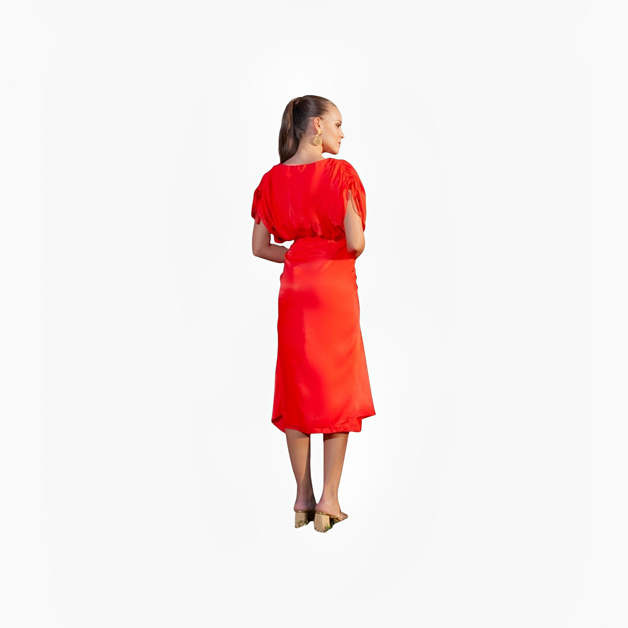 Red Draped Midi Dress by Ton Âge