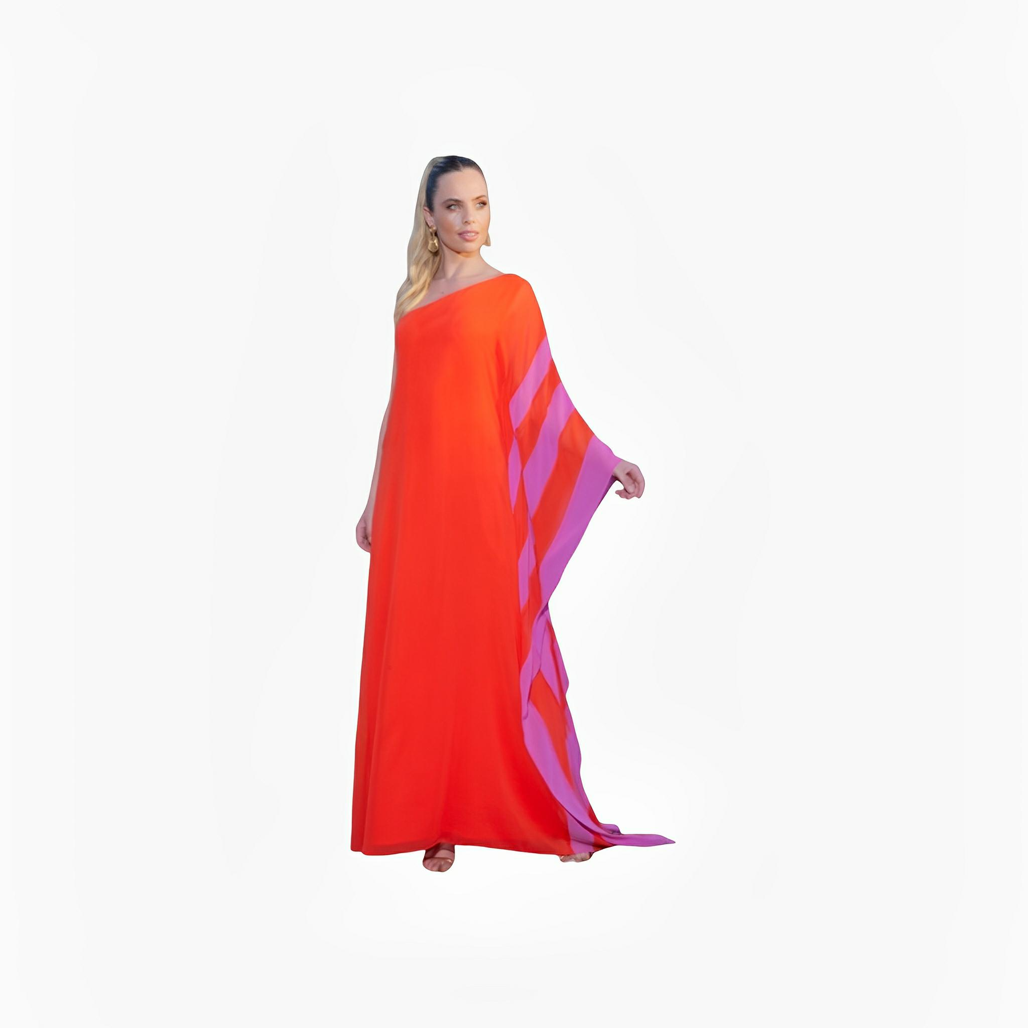 Red & Pink Stripe One-Shoulder Dress by Ton Âge