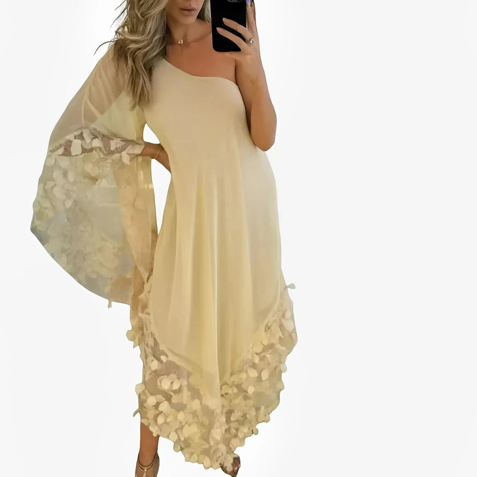 Gold Floral Tulle One-Shoulder Dress by Ton Âge